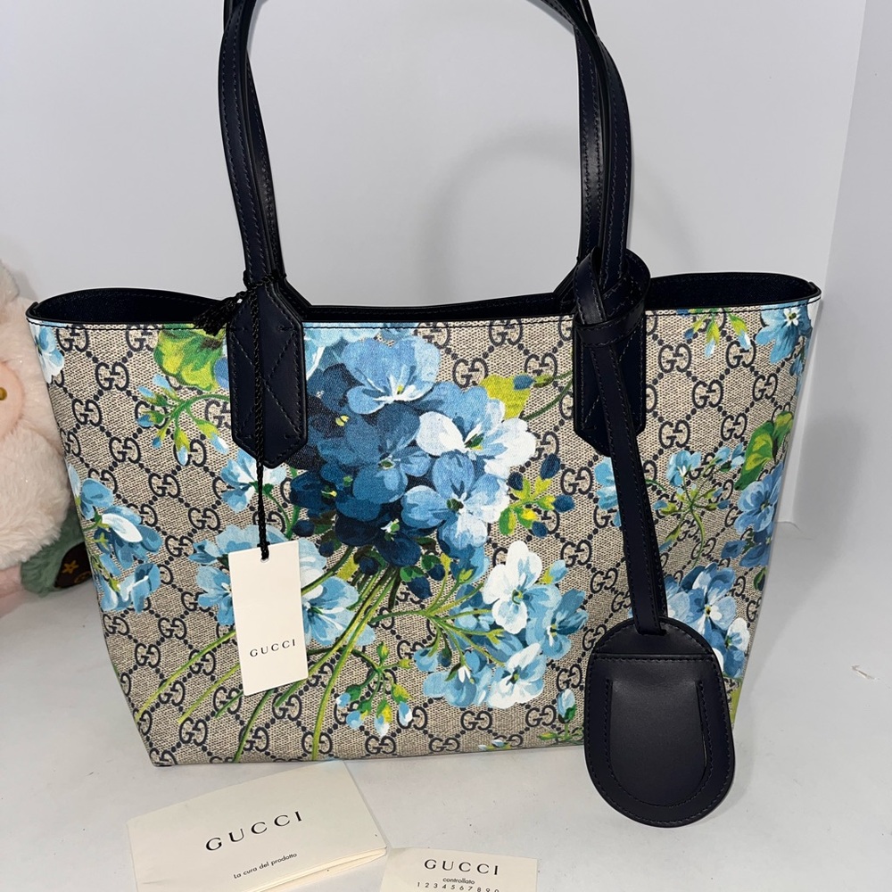 Gucci Blue Floral Canvas Tote